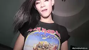 Ally Spurts A Gooey Load And Milks A Pov Cock Wear The Shirt Of Her Favorite Metal Band