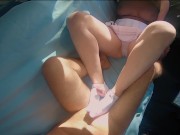 Ginger Sock Job in Car | Redhead Teen in white Ankle Socks doing SockJob