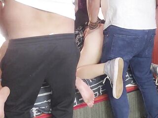 Foursome two hot girls bending over for friends to fuck