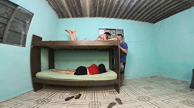 Adultery in the bunk bed, girlfriend upstairs, friend downstairs, boyfriend in the middle of the adultery