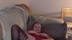 vibes in red lingerie and fishnets