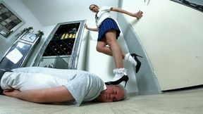 Danielle High Heel Shoes Trampling & Jumping On His Head FLOOR CAM