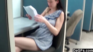 Veronica Radke teases naked in a college office before taking it deep in her ass