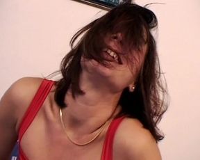 Beautiful French MILF tries her new nylons in solo action