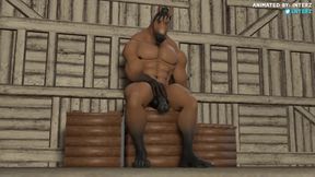 Muscle man's horse cock grows thick and dripping in gay animated dick growth