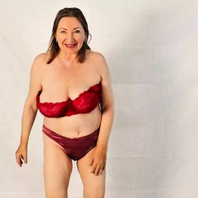 Busty Gilf as Lady in Red - Hot Mature Striptease