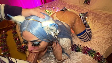 Your Sextmas Kitten sucks and fucks you POV under the tree