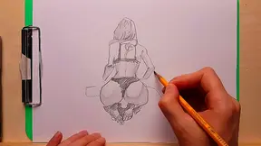 Sexy Anime Girl Shows Off Big Ass in Pencil Drawing Masterpiece