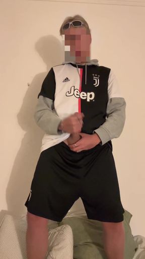 Horny Soccer Bro Jerks Off and Cums on his Juventus Jersey   Clip 1