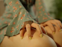 Pink vulva close up of sensual brunette getting kinky