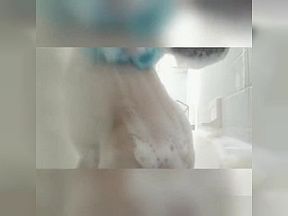 Bath time. Getting soapy and wet.