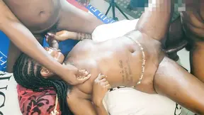 Spread Her Wet Squirting Pussy for the African BBC's Threesome Hardcore Fucking and Sucking