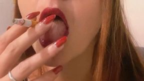 Slow Hot Smoke Tongue Tease – Brunette Blows Thick Clouds Straight in Your Face