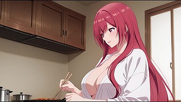 Stepson Came Home Early and Caught Dad's Wife Cooking in a Tiny Robe. Kureha Enomoto Hentai Cosplay (AI-generated)
