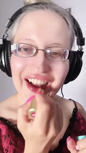 Blonde Glasses Girl Licking and Chewing Blueberries