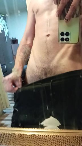 dick flash at the mirror