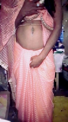 Indian sissy stocking and Cumming in traditional Saree