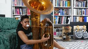 Sahrye Tries to Coax a Sound Out of the Tuba (MP4 1080p)