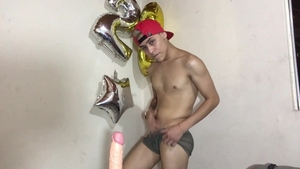 BarebackLatinoz: Skinny masturbation with huge dildo