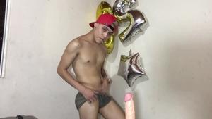 BarebackLatinoz: Skinny masturbation with huge dildo