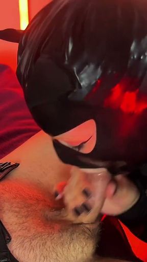 Naughty Doll Wearing a Latex Mask Gave Her Master Blowjob
