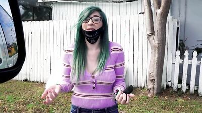 Green-haired teen slut is picked up by strangers for quick sex in a van