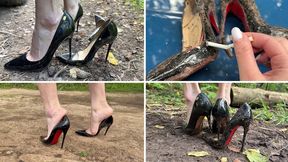 Loubouitn so Kate 120 wrecked, Loubouitn ruined in mud, Ruined loubouitn, High Heels in mud, Crushed Louboutin, Ruined Louboutin, Louboutin Ashtray