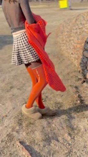 Walking in the park, on the ice, undressing and photo session