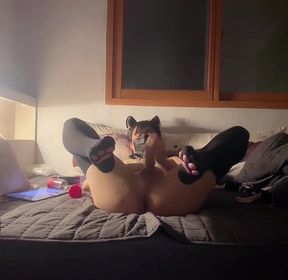 Cat Femboy Big Butt Chokes Onahole Gushes Cum Explosion