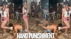 Hand Punishment with a steel whip