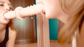 sexy girl juicy sucking huge dildo in front of the mirror - on camera efs009