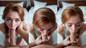 ai beautiful ginger redhead teen blowjob with cum in mouth