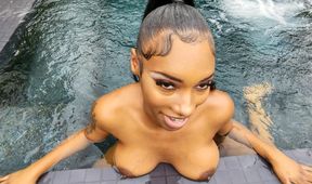 Big tit black gf pov rides poolside on a sunny day