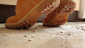 Giantess Cleaning Kitchen in Timberland Boots Pebbles Tinies on the Ground