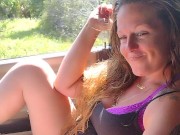 Cute girl is extremely horny in my truck and spread her legs and kicks her feet on my dashboard