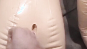 Kinky gay weirdo jacks off to a male sex doll
