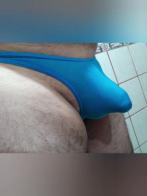 Great Cum Using Blue Thong