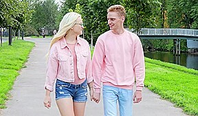Young Russian blonde is not against of having sex after a pickup truck...