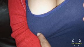 I give my ex-boyfriend a blowjob and let him finish and cum on my tits.