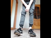 Scally lad jerks off his big fat cock and cum a lot