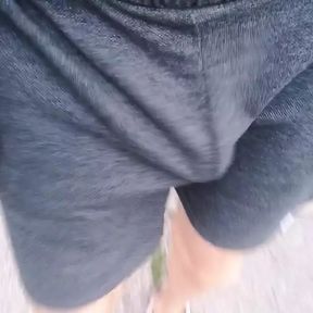 Flashing my soft bulge and dick walking to the store