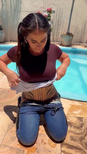 Wet Poolside Tease with April Big Ass