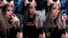 Smoking an all white cigarette, blonde hair and fox ears