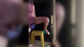 Public Guts Climax, leaking jizz on balcony