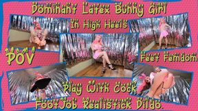 Dominant Latex Bunny Girl In High Heels Play With Cock, FootJob Realistic Dildo POV Feet FemDom