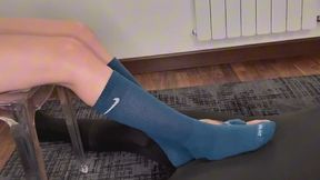 Long Blue Nike Socks Ball Crushing & Slave Cock Trample