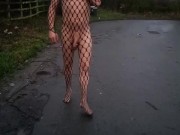 Fishnet bodysuit ball weights in street