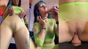 twerking punk girl rips fishnets and fucks dildo