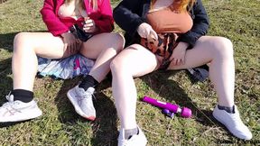 Stepmom and stepdaughter showing off in public in the garden, sunbathing. Comment if you want + Videos!!!!