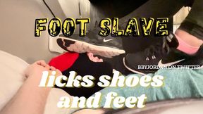 Foot slave licks shoes and feet